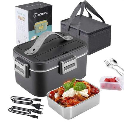 Electric Lunchbox Stainless Steel EU Plug & Car Adapter