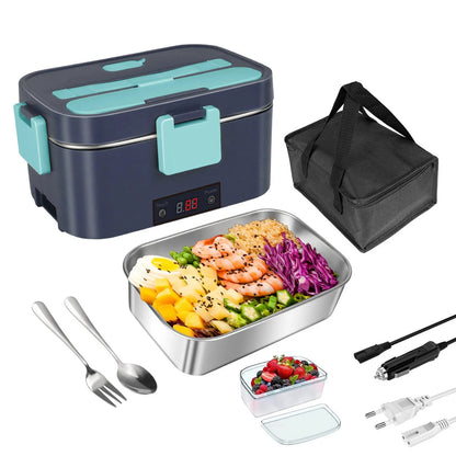 Electric Lunchbox Stainless Steel EU Plug & Car Adapter