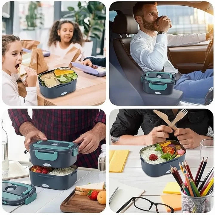 Electric Lunchbox Stainless Steel EU Plug & Car Adapter