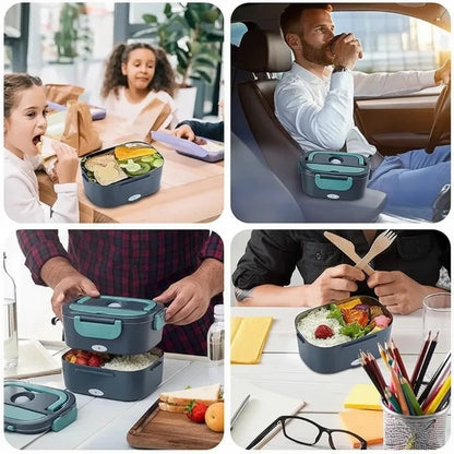 Electric Lunchbox Stainless Steel EU Plug & Car Adapter