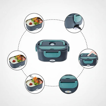 Electric Lunchbox Stainless Steel EU Plug & Car Adapter