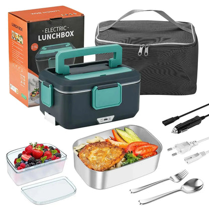 Electric Lunchbox Stainless Steel EU Plug & Car Adapter