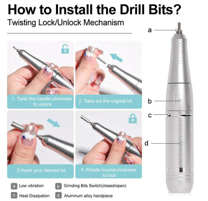 Electric Nail Drill USB-C Rechargeable 45,000 RPM