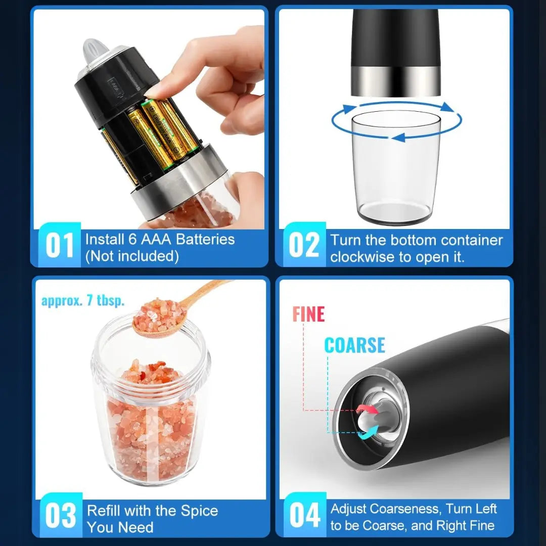 Electric Salt & Pepper Mills Gravity Activated USB Rechargeable