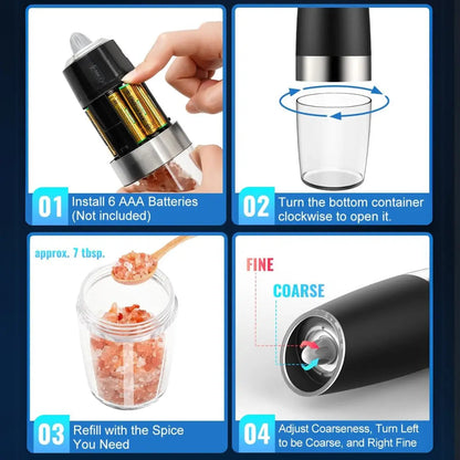 Electric Salt & Pepper Mills Gravity Activated USB Rechargeable