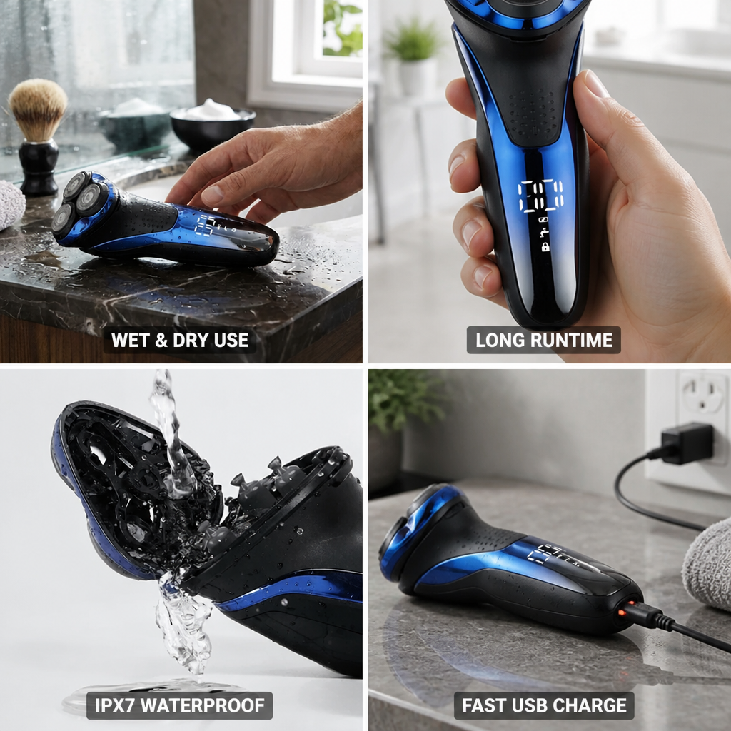 Electric Shaver Wet & Dry Rechargeable 60-Min