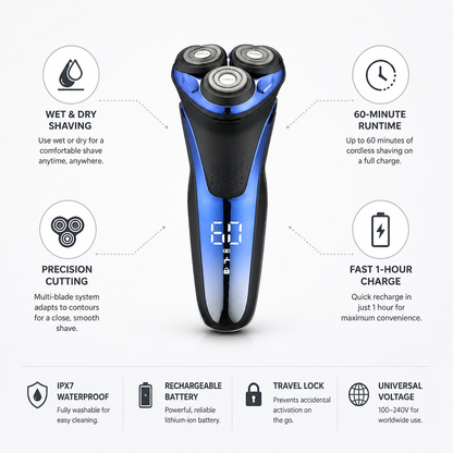 Electric Shaver Wet & Dry Rechargeable 60-Min