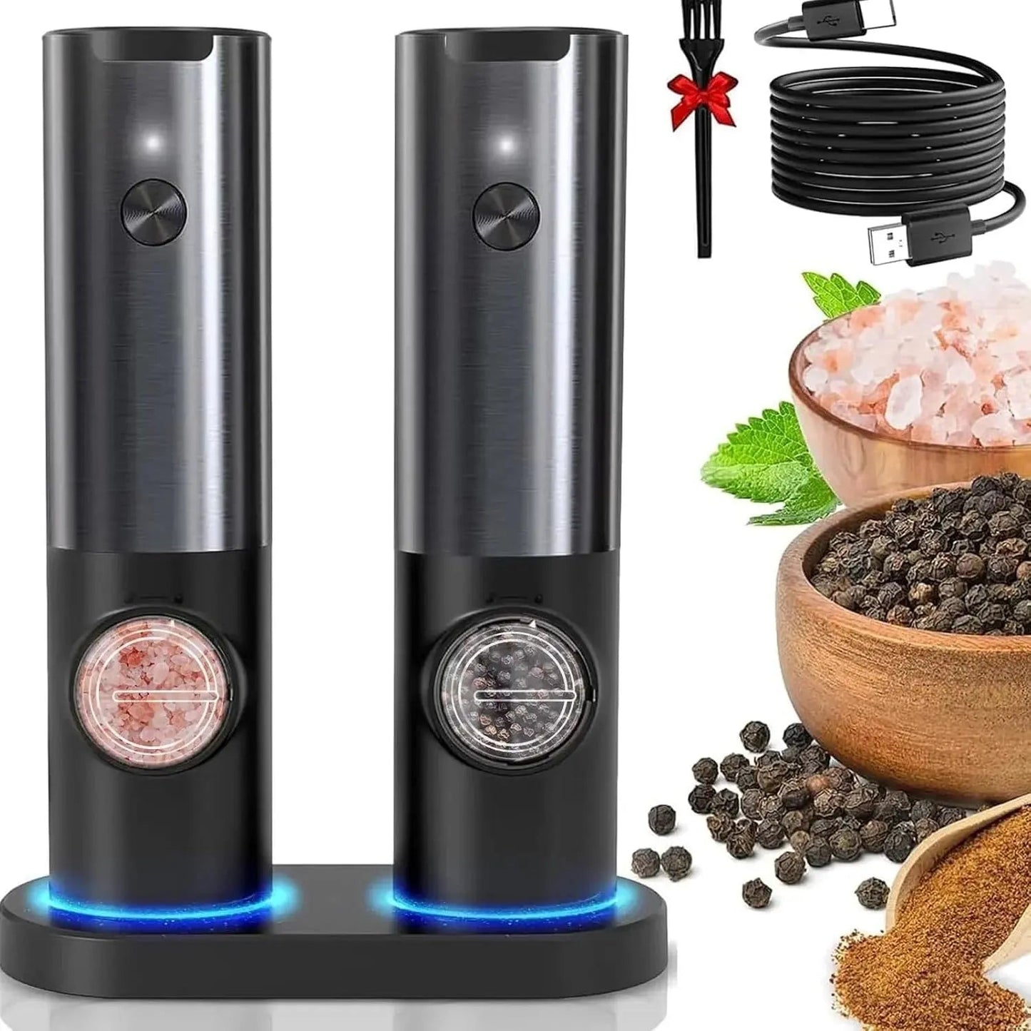Electric Spice Grinder Set 5 Grind Levels USB-C Rechargeable