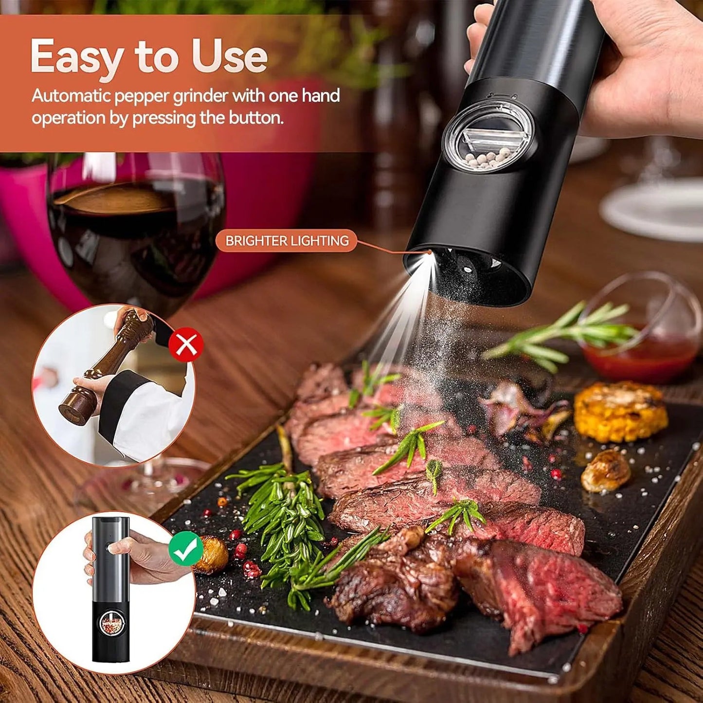Electric Spice Grinder Set 5 Grind Levels USB-C Rechargeable