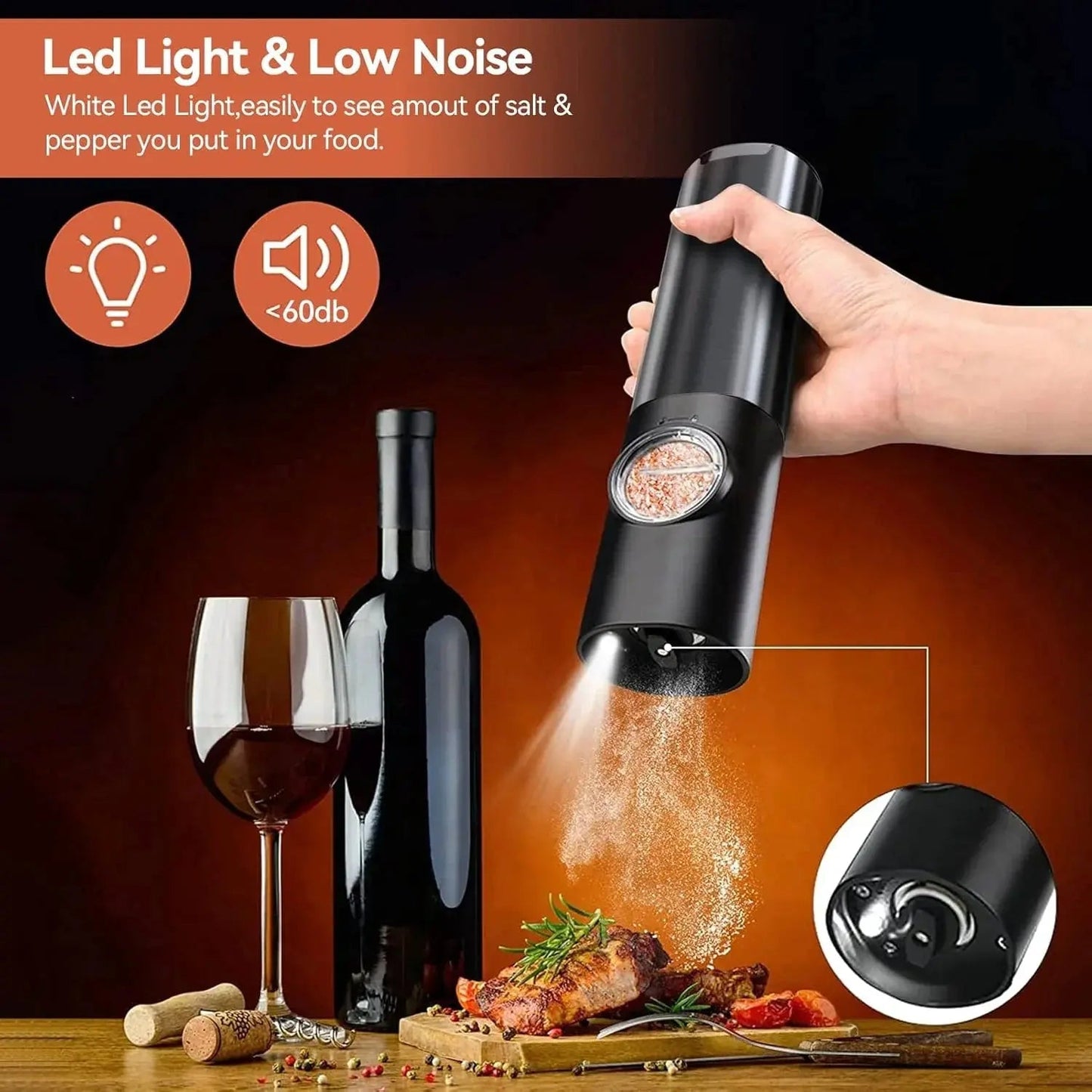 Electric Spice Grinder Set 5 Grind Levels USB-C Rechargeable