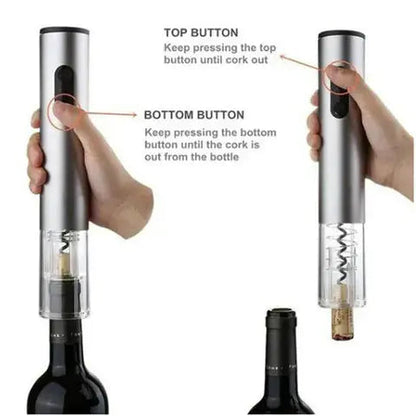 Electric Wine Opener One-Button Cordless Built-In Foil Cutter & Stopper