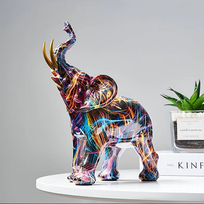 Elephant Statue Multicolored Abstract Resin