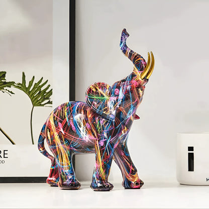 Elephant Statue Multicolored Abstract Resin