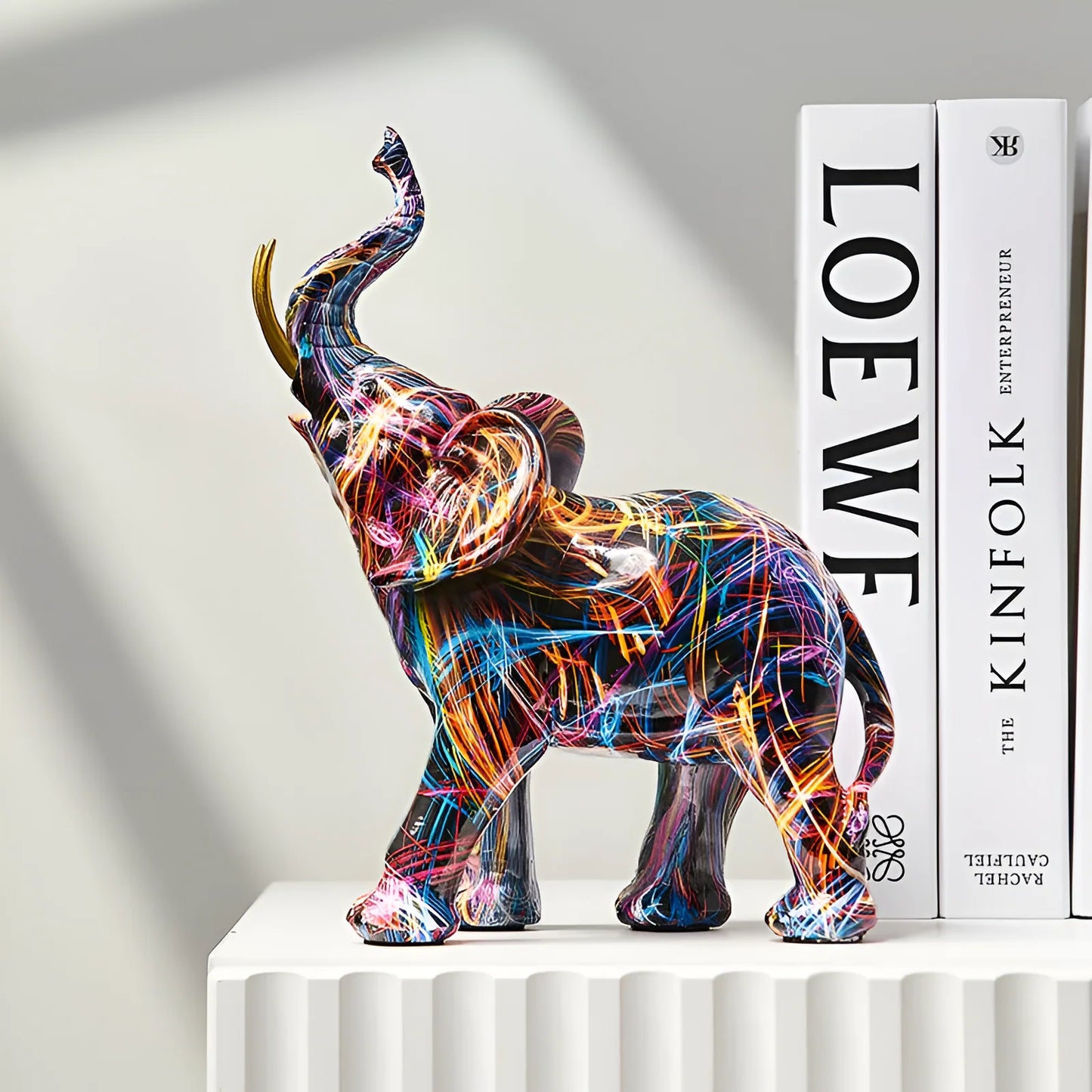 Elephant Statue Multicolored Abstract Resin