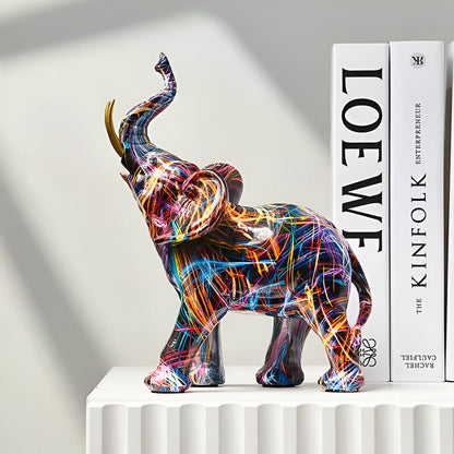 Elephant Statue Multicolored Abstract Resin