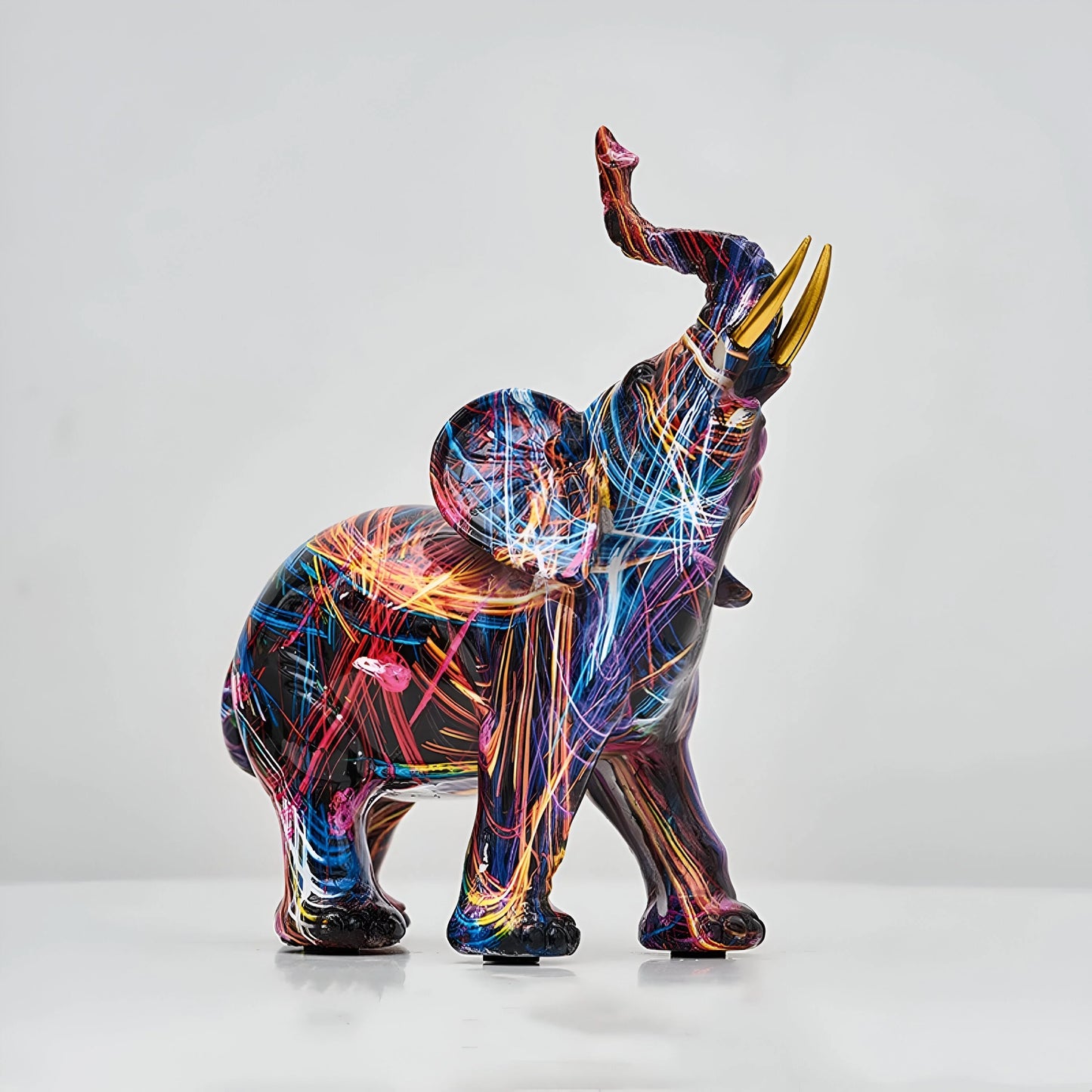 Elephant Statue Multicolored Abstract Resin