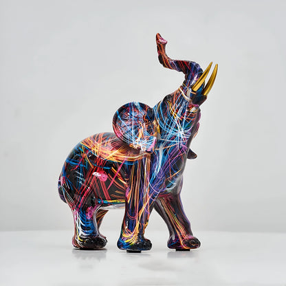 Elephant Statue Multicolored Abstract Resin