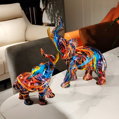 Elephant Statue Multicolored Abstract Resin
