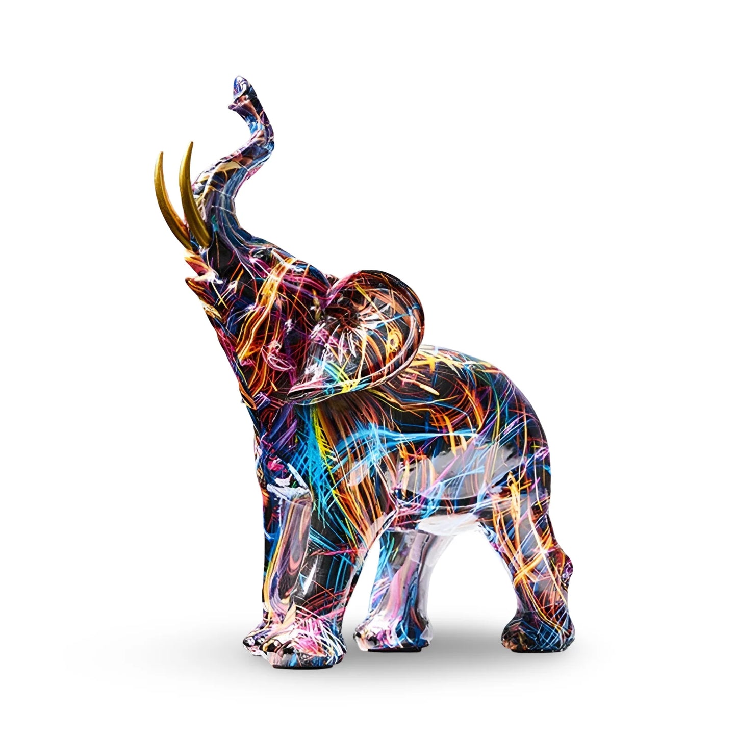 Elephant Statue Multicolored Abstract Resin