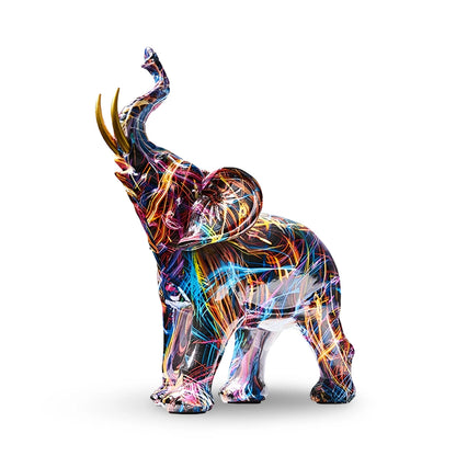 Elephant Statue Multicolored Abstract Resin
