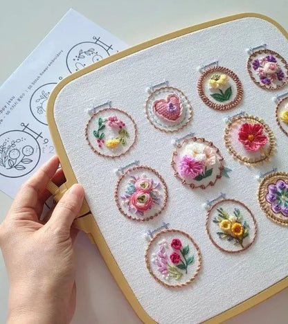 Embroidery Kit Printed Linen 12 Flower Designs