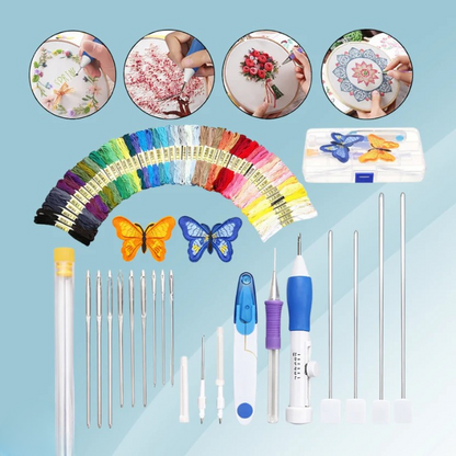 Embroidery Kit Stainless Steel Needles & Ergonomic Handle