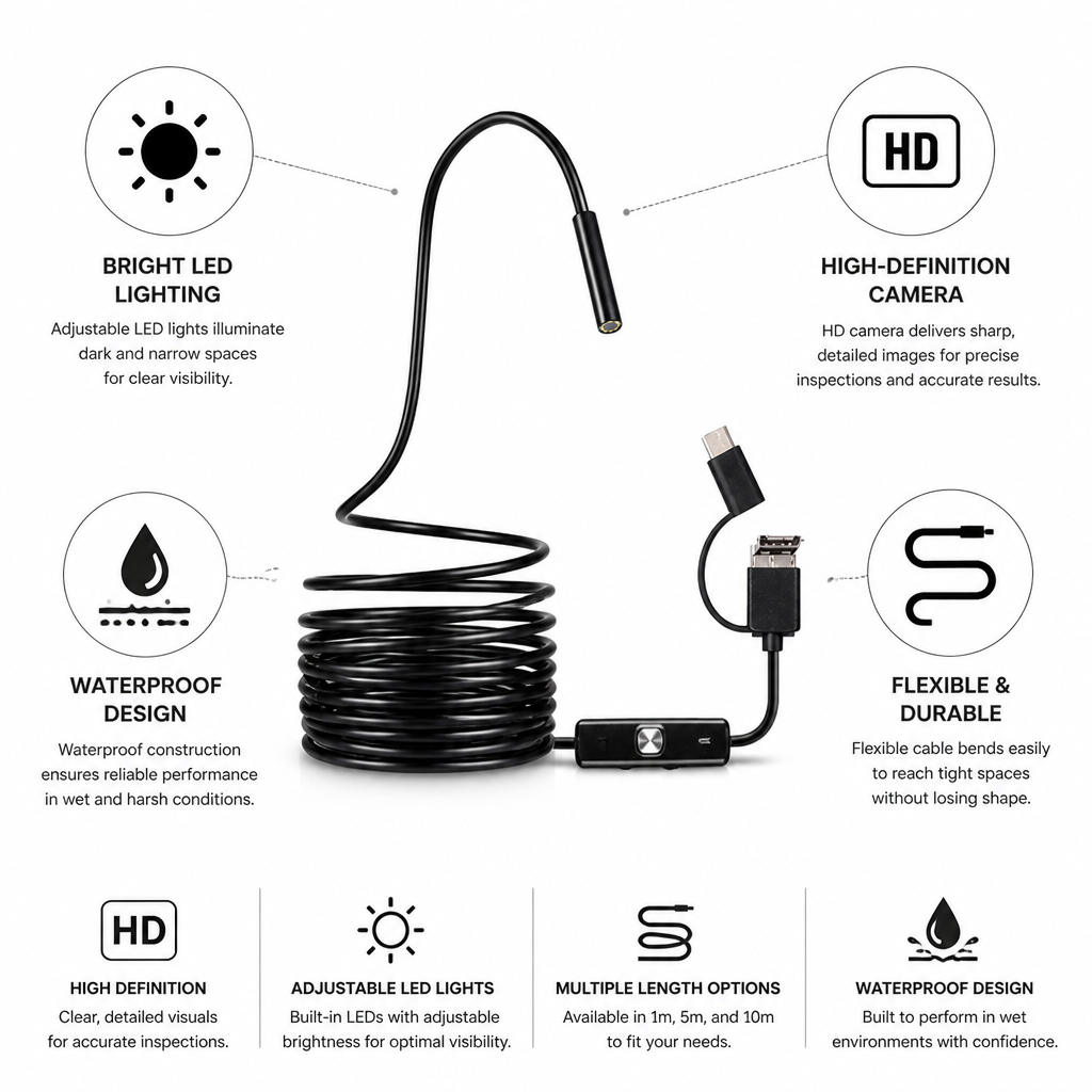 Endoscope Camera HD LED Waterproof Cable