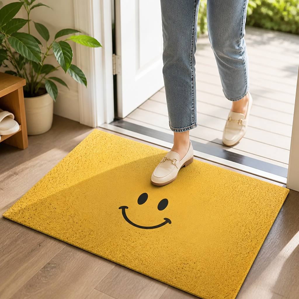 Entryway Doormat Smiley Face Water-Absorbent Non-Slip Backing