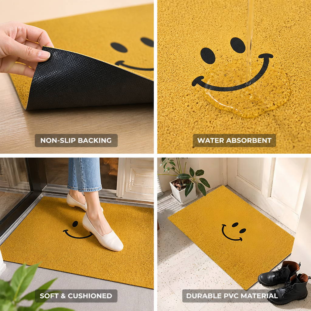 Entryway Doormat Smiley Face Water-Absorbent Non-Slip Backing
