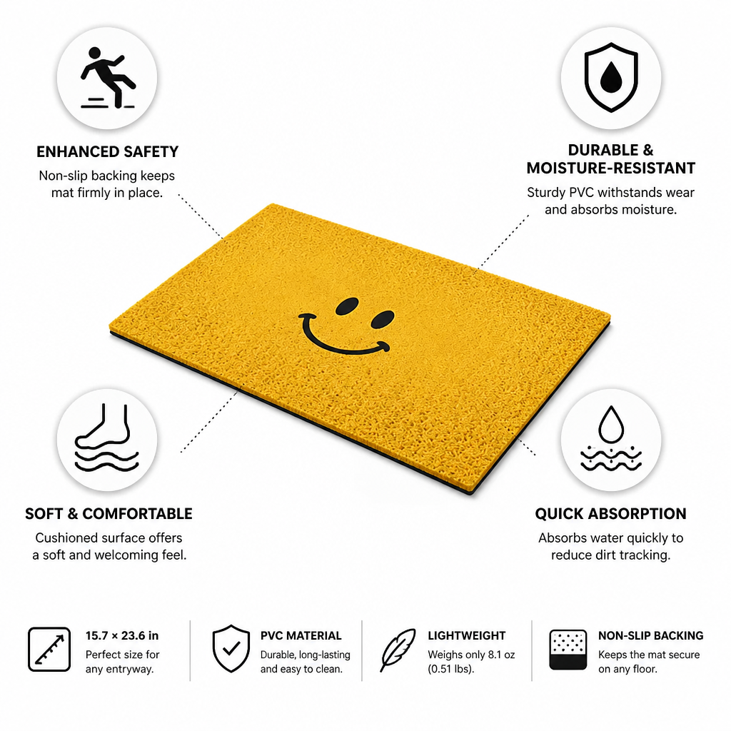 Entryway Doormat Smiley Face Water-Absorbent Non-Slip Backing
