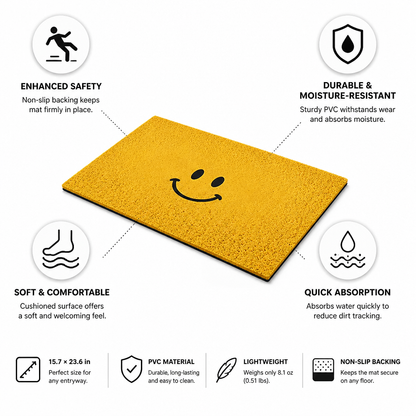 Entryway Doormat Smiley Face Water-Absorbent Non-Slip Backing