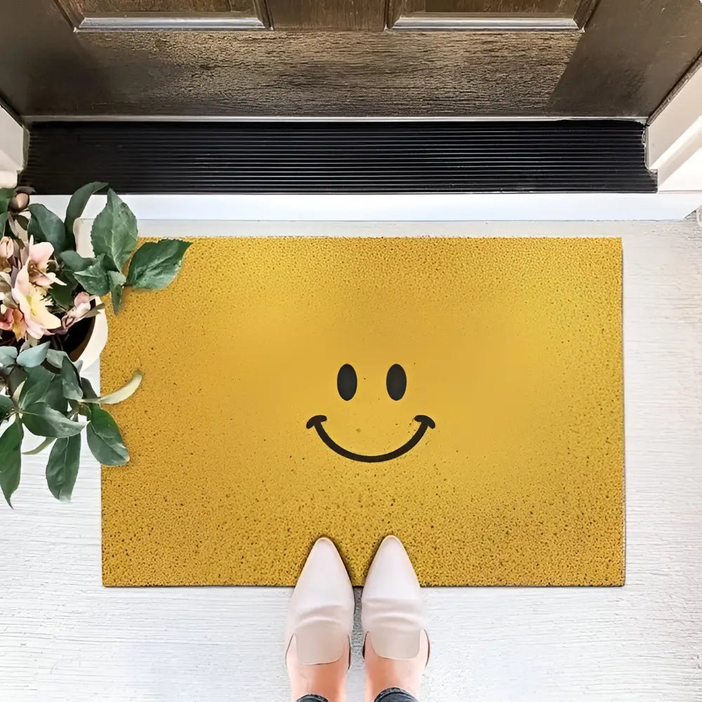 Entryway Doormat Smiley Print Non-Slip & Easy-Clean