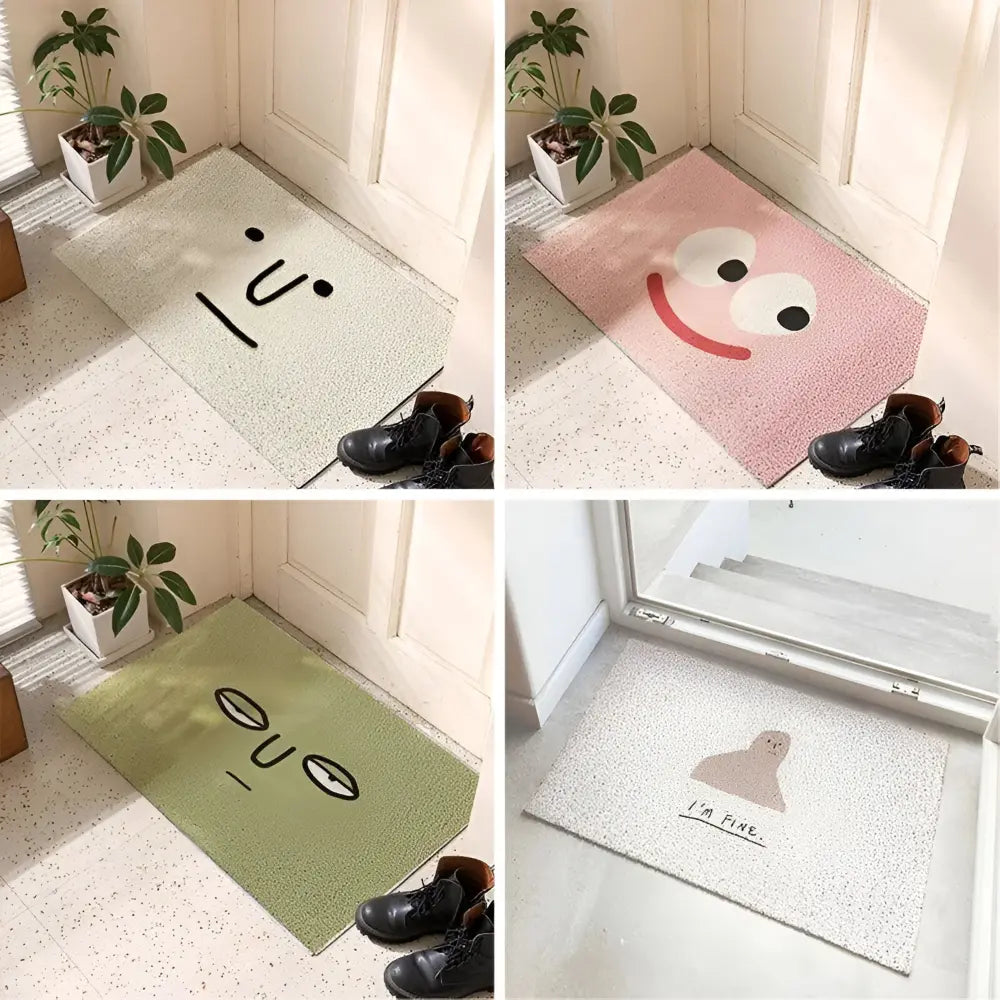 Entryway Doormat Smiley Print Non-Slip & Easy-Clean