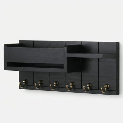 Entryway Key Rack Wood Shelf 6 Hooks & Mail Holder