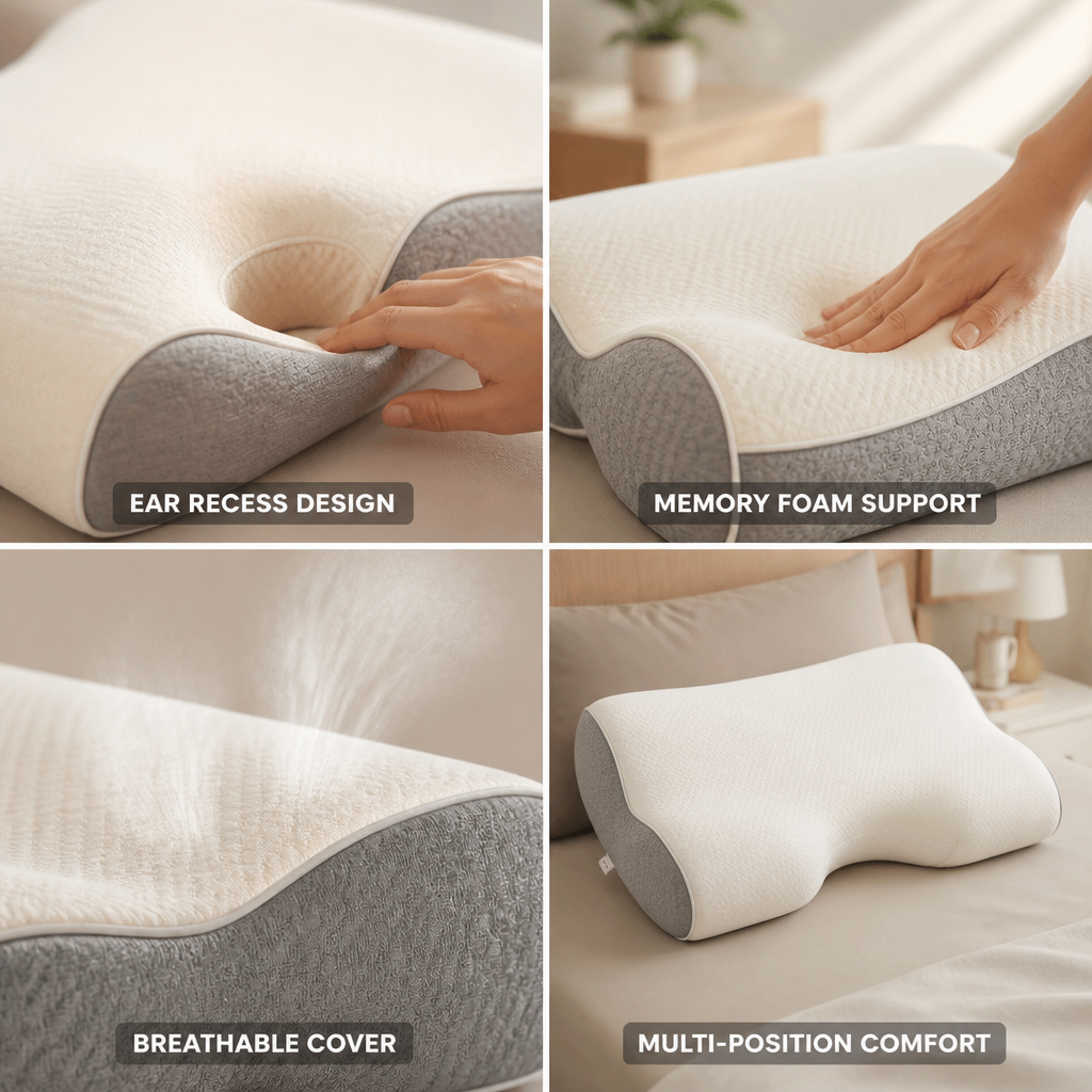 Ergonomic Memory Foam Neck Pillow (Ear Recess)
