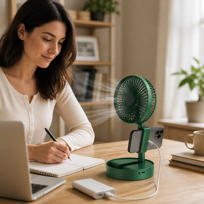Extendable Table Fan with Phone Holder and USB Charging