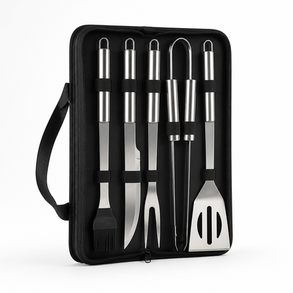 Extended Anti-Slip Stainless Steel Grill Utensil Set (Carrying Bag)