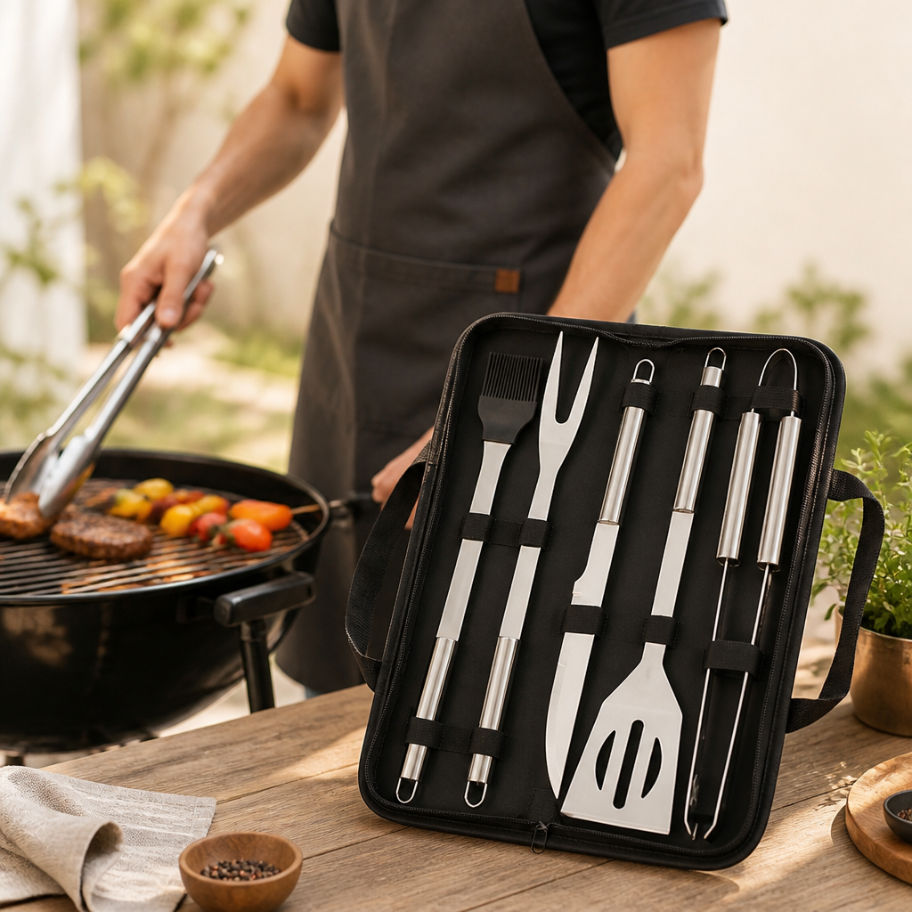 Extended Anti-Slip Stainless Steel Grill Utensil Set (Carrying Bag)