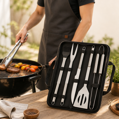 Extended Anti-Slip Stainless Steel Grill Utensil Set (Carrying Bag)