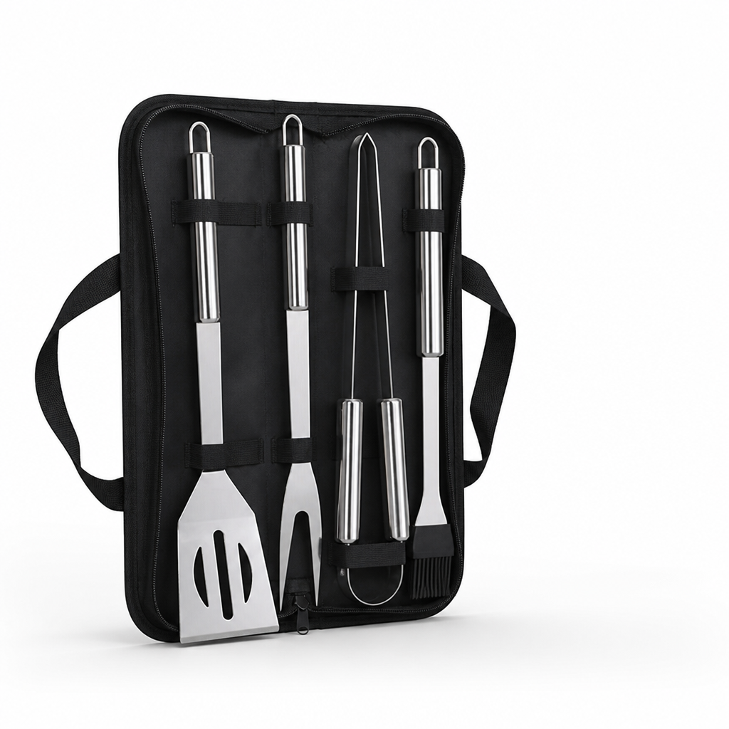 Extended Anti-Slip Stainless Steel Grill Utensil Set (Carrying Bag)
