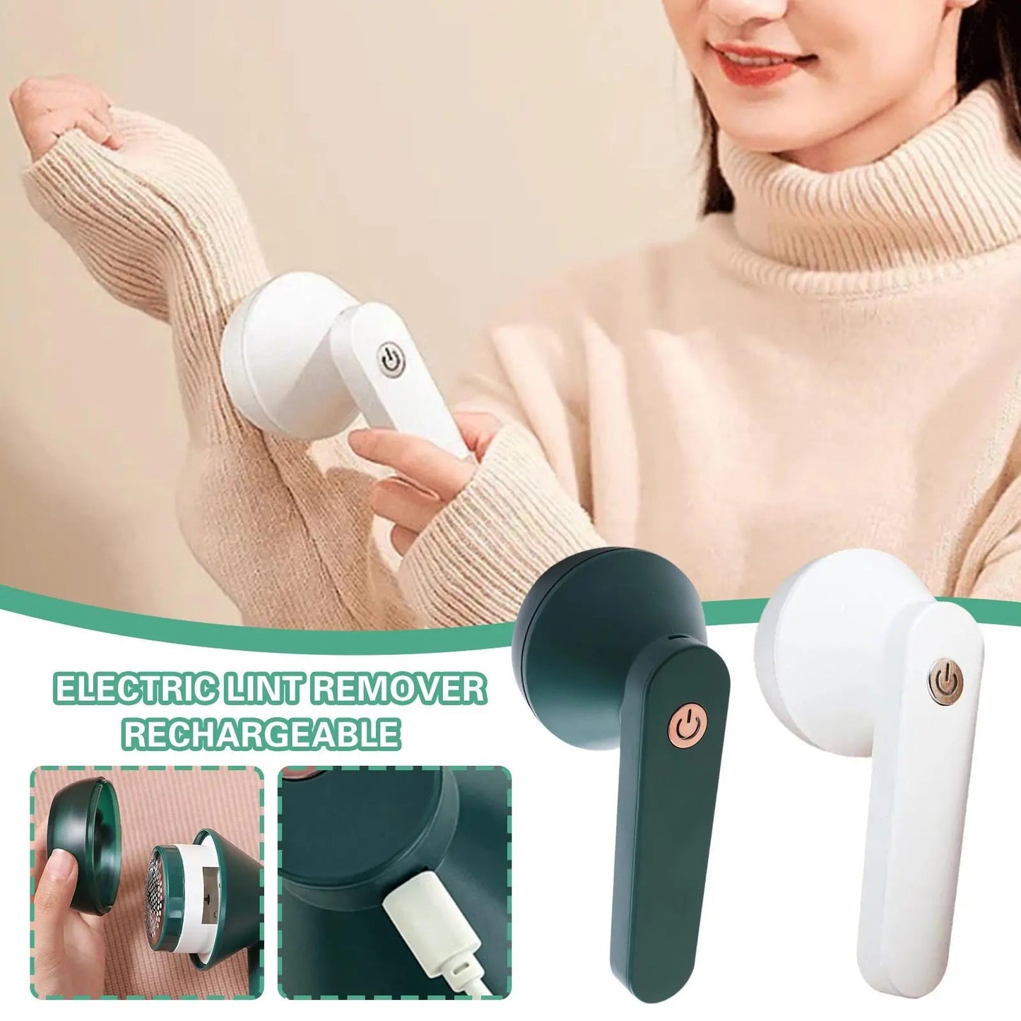 Fabric Shaver Cordless Rechargeable Stainless Steel Blades & Removable Collector