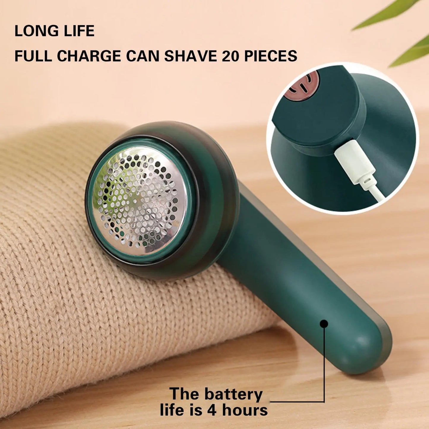 Fabric Shaver Cordless Rechargeable Stainless Steel Blades & Removable Collector