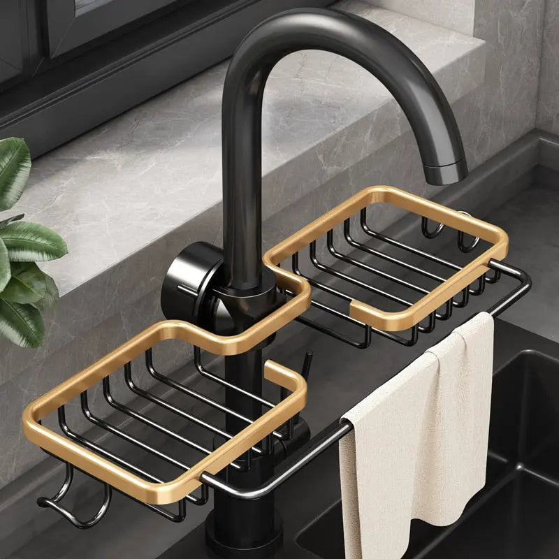 Faucet Organizer Clamp-On Two Baskets & Towel Bar