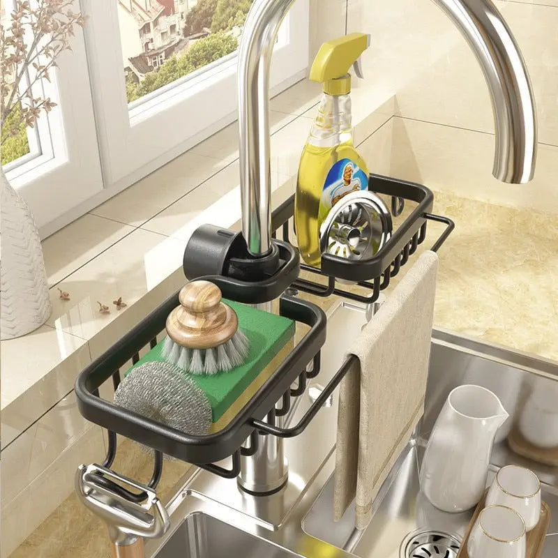 Faucet Organizer Clamp-On Two Baskets & Towel Bar
