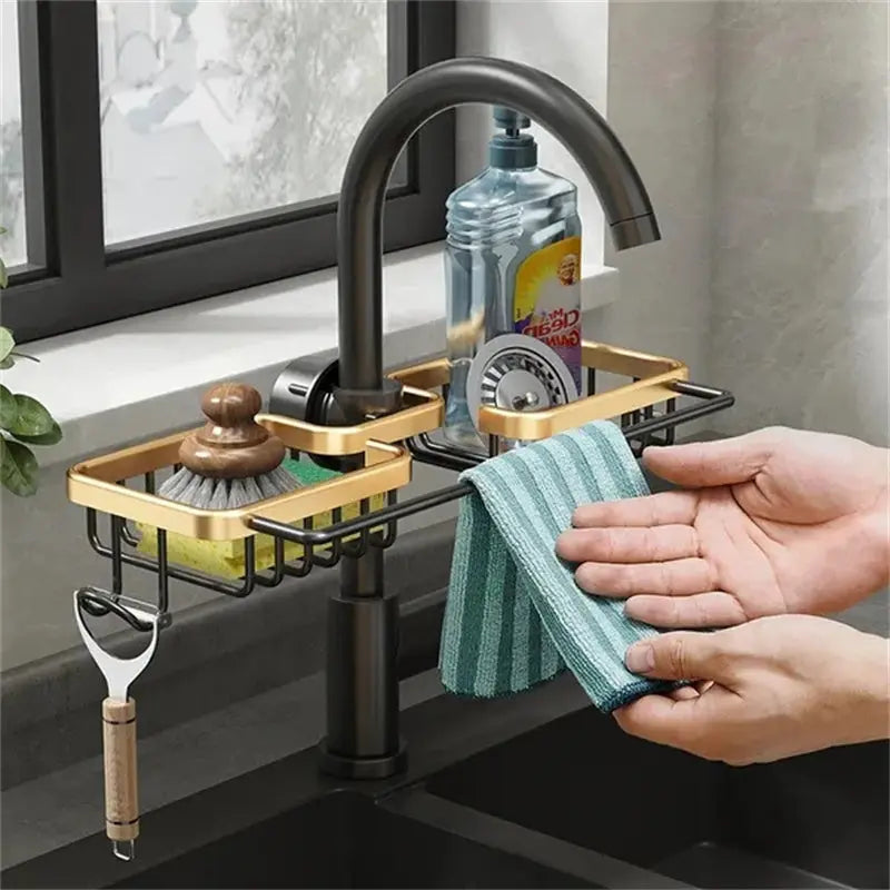 Faucet Organizer Clamp-On Two Baskets & Towel Bar