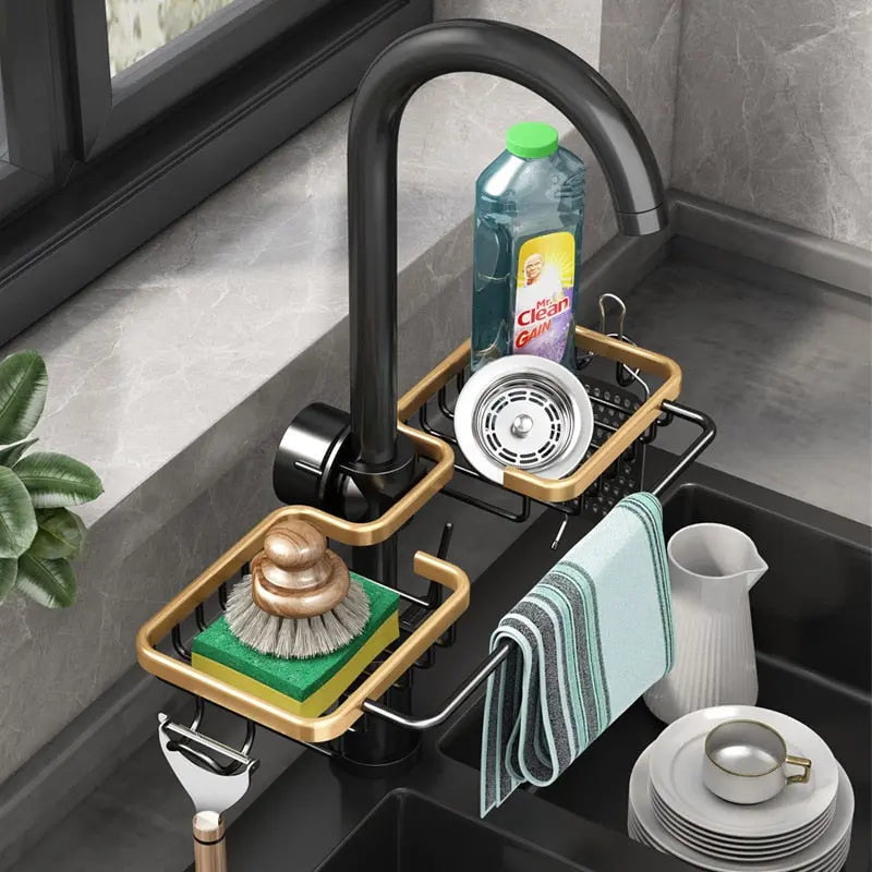 Faucet Organizer Clamp-On Two Baskets & Towel Bar