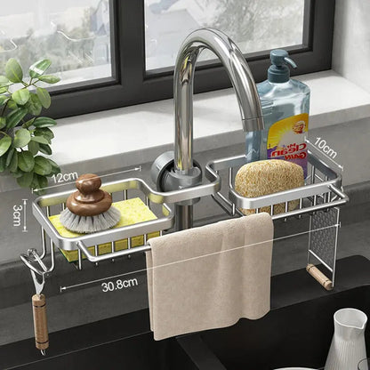 Faucet Organizer Clamp-On Two Baskets & Towel Bar