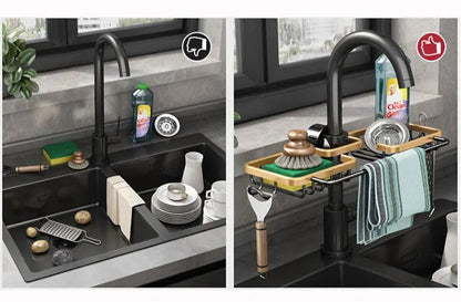 Faucet Organizer Clamp-On Two Baskets & Towel Bar