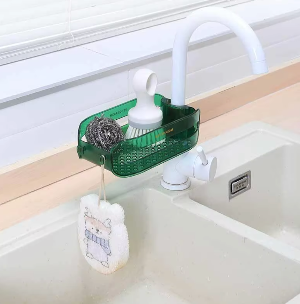 Faucet Organizer One-Button Clamp Elevated Drainage