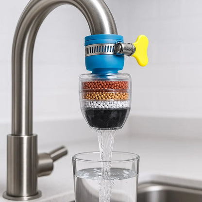 Faucet Water Filter 5-Layer Activated Carbon Tool-Free Install